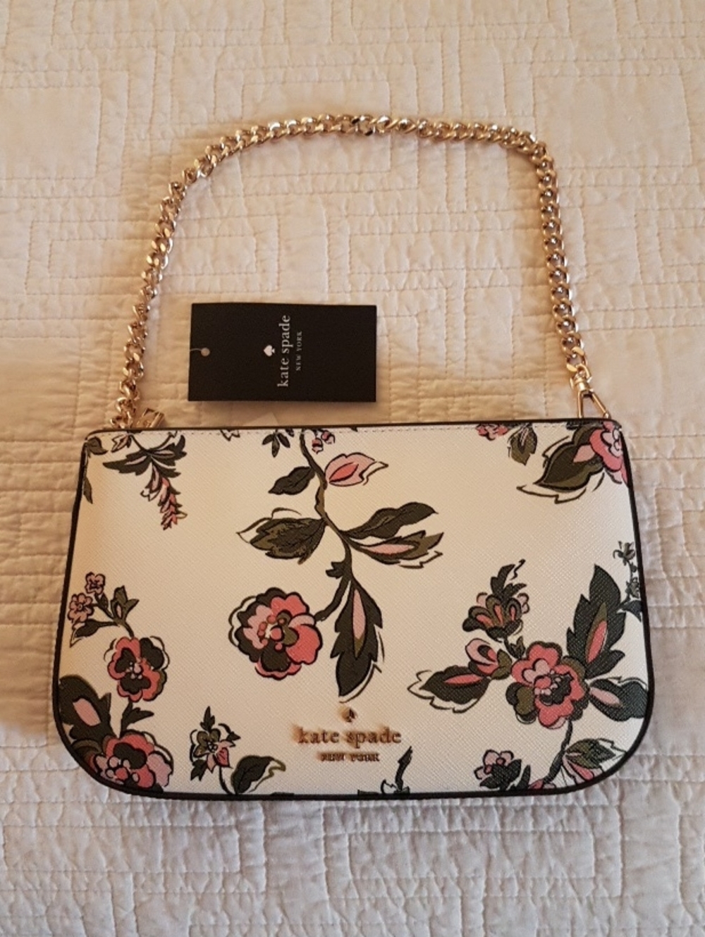 kate spade White Floral Shoulder Bag with Pink and Green Accents